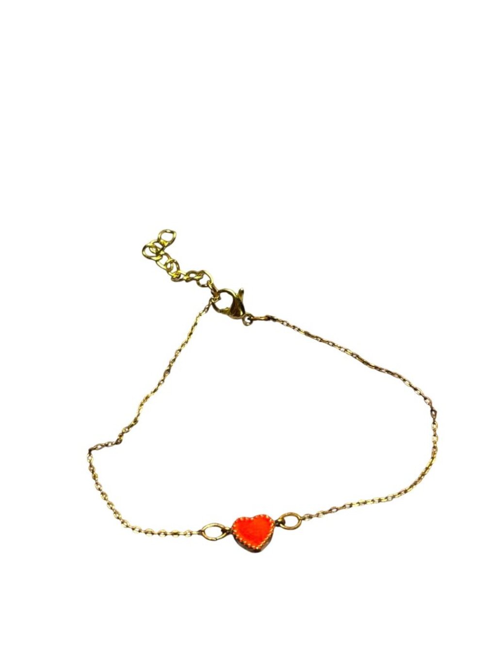 Vintage 90s Dainty Goldtone Chain Bracelet Red Enamel Heart Lobster Clasp